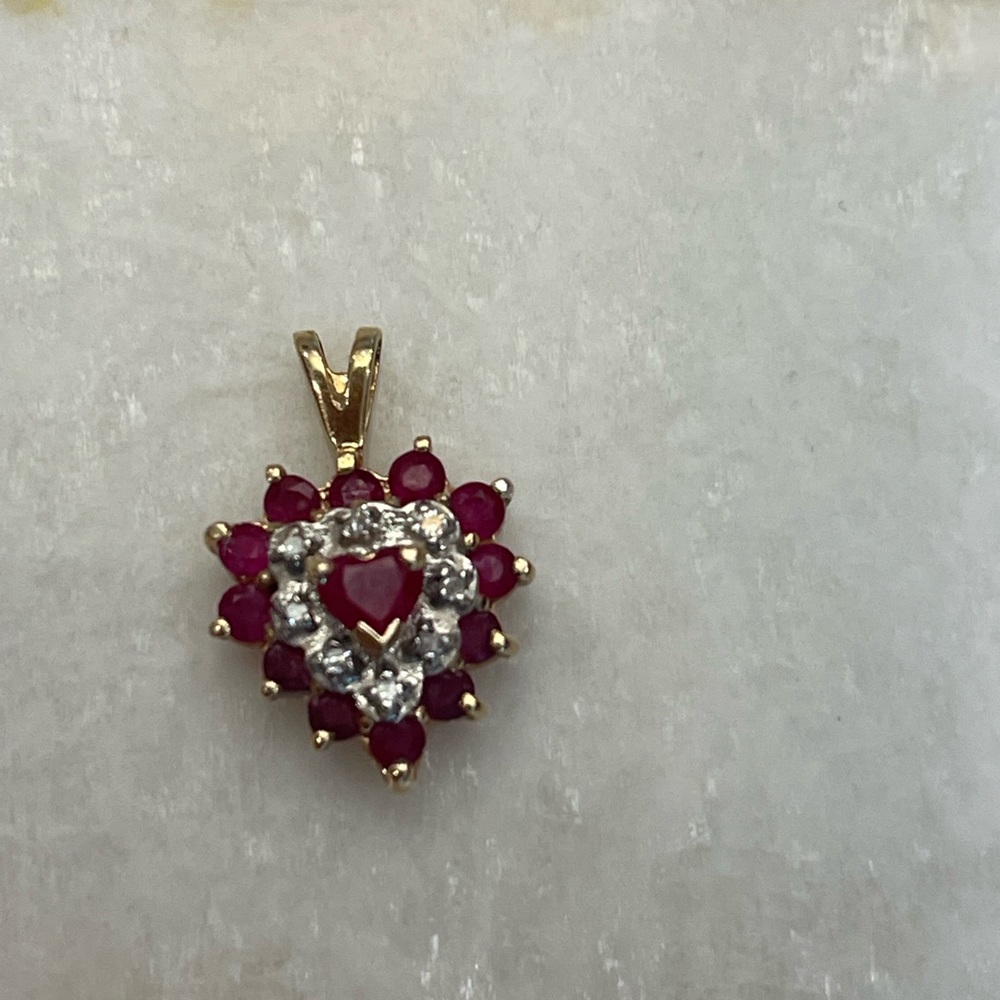 Classic Round Ruby & Diamond Heart Pendant In 14k… - image 7